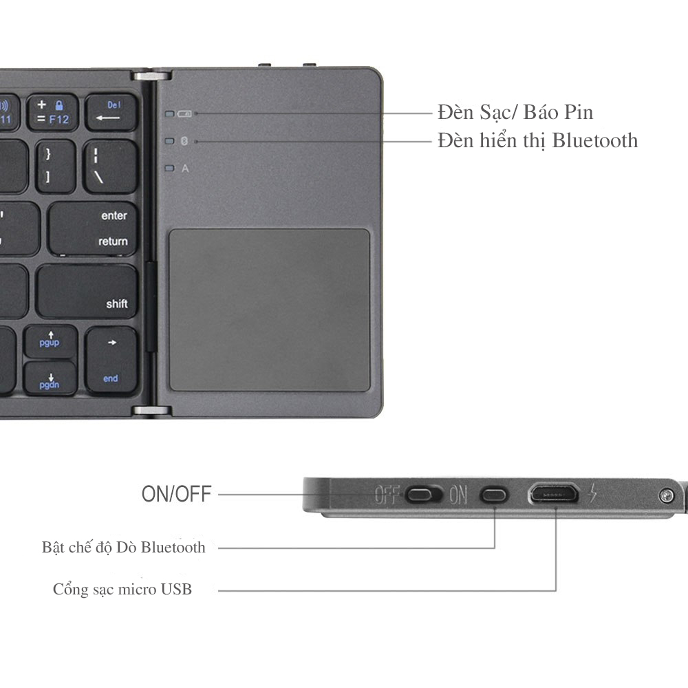 Bàn phím không dây Bluetooth A18 có trackpad gấp gọn cho điện thoại, máy tính bảng, tvbox - Hàng chính hãng + Tặng kèm hộp đựng tai nghe Carbon thuận tiện