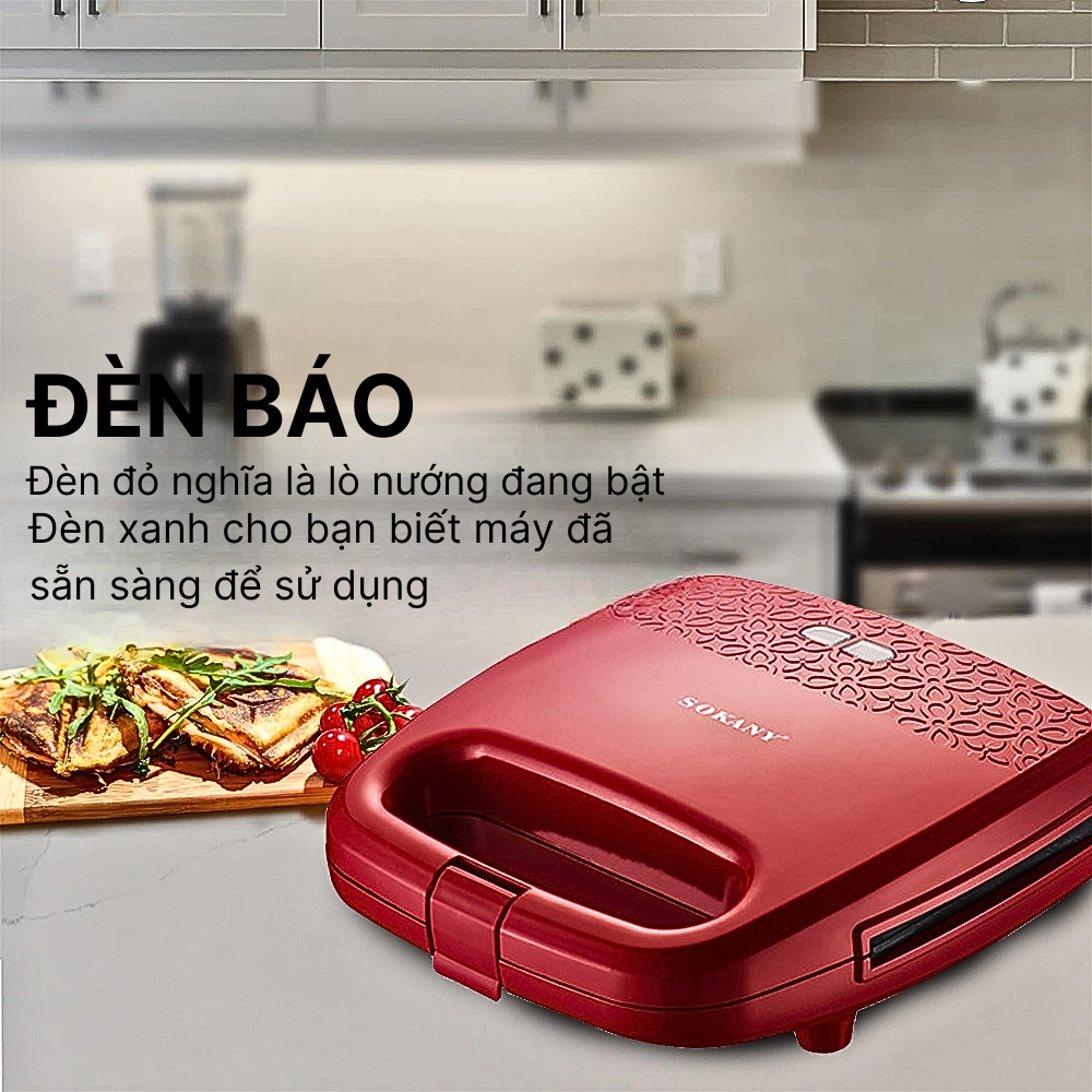 Máy kẹp nướng ép bánh SOKANY công suất lớn 750W tích hợp 2 mặt chống dính giúp bánh chín nhanh chóng vô cùng tiện ích - HÀNG CHÍNH HÃNG - DELIYA