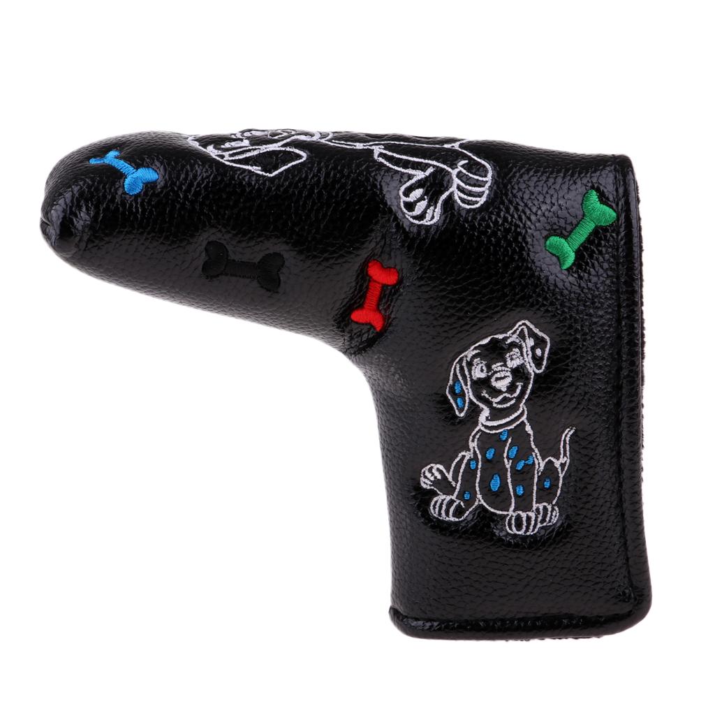2xWaterproof PU Leather Golf Blade Putter Head Cover Protector Black Dog