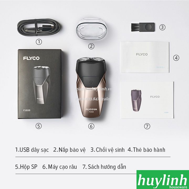 Máy cạo râu Flyco FS888VN - 2 lưỡi cạo - sạc nhanh 1h chân USB Type C - Chống nước - Hàng chính hãng tại Việt Nam