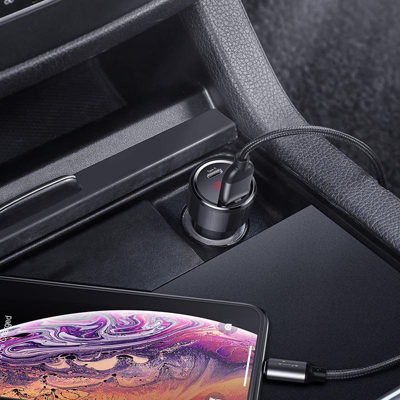 Sạc 02 cổng 45W USB A và Type C trên xe hơi Baseus Magic PPS Digital Display Intelligent Dual Quick Charge - Hàng chính hãng