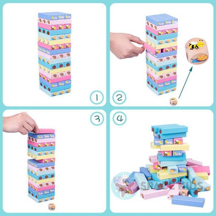 Đồ chơi cho bé Rút gỗ 51 chi tiết kèm xúc xắc in hình con vật cho bé vui chơi