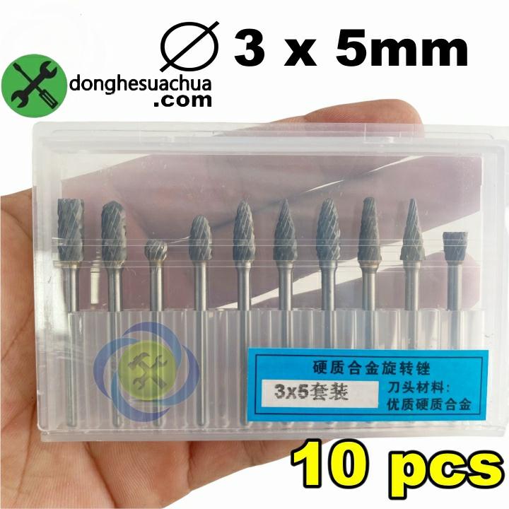 Bộ mũi doa hợp kim Đài Loan 10 chi tiết DOA-35-10 kích thước 3x5mm