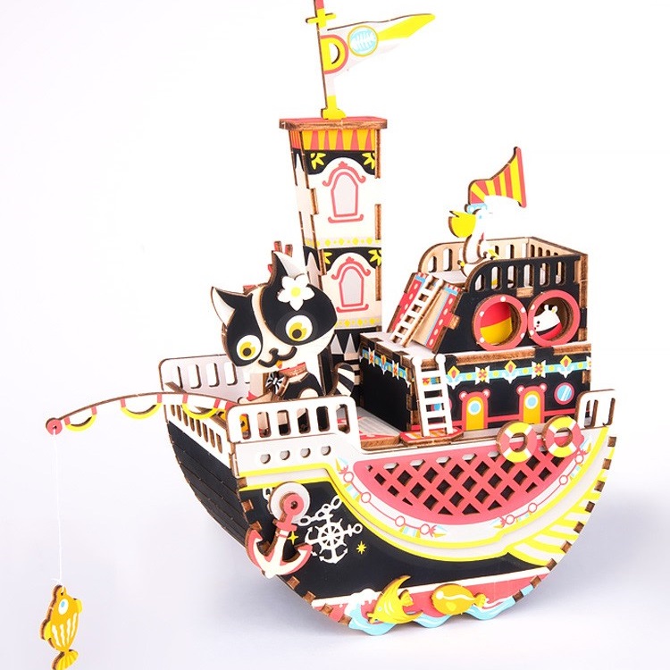 Mô hình Hộp nhạc Con mèo Vui Vẻ - AMD42 Fishing Kitty Music Box