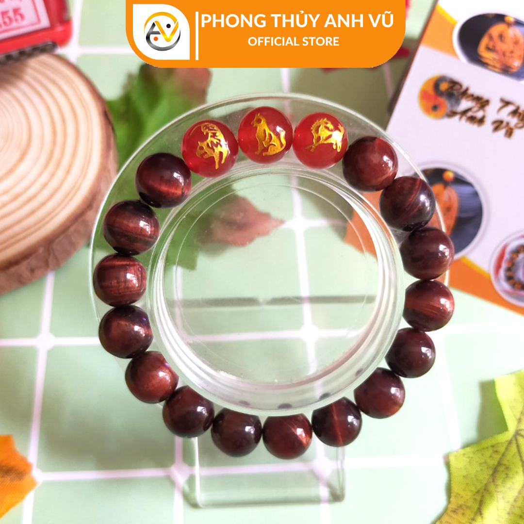 Vòng phong thủy mệnh hỏa dần ngọ tuất - chất liệu đá mắt hổ đỏ nâu - size 8 10 12ly cho nam nữ - may mắn tài lộc - Vòng Tam Hợp Anh Vũ