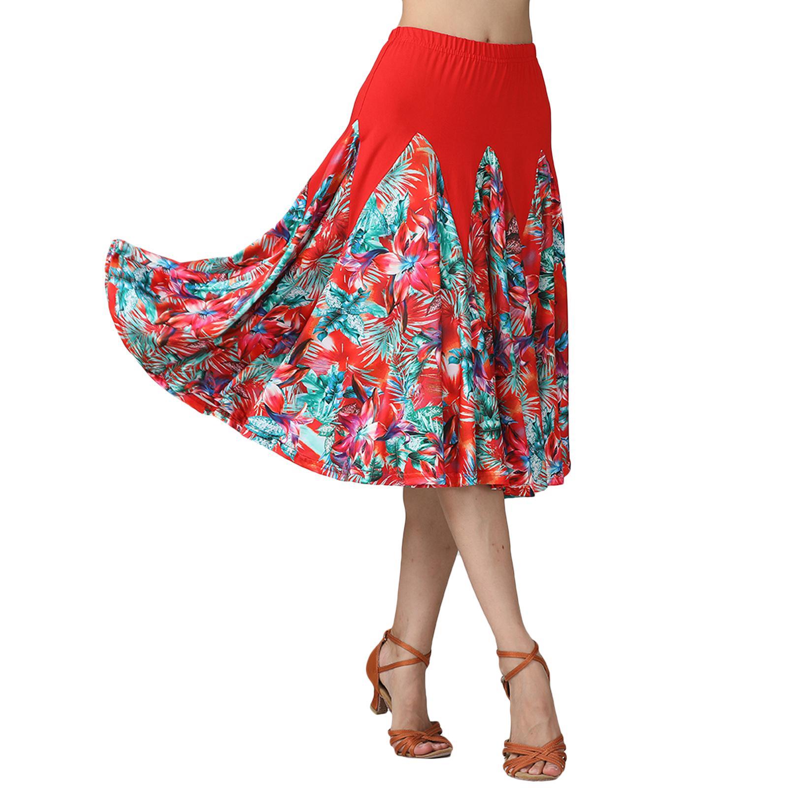 Women Latin Ballroom Dance Skirt Waltz Flamenco Skirts Red
