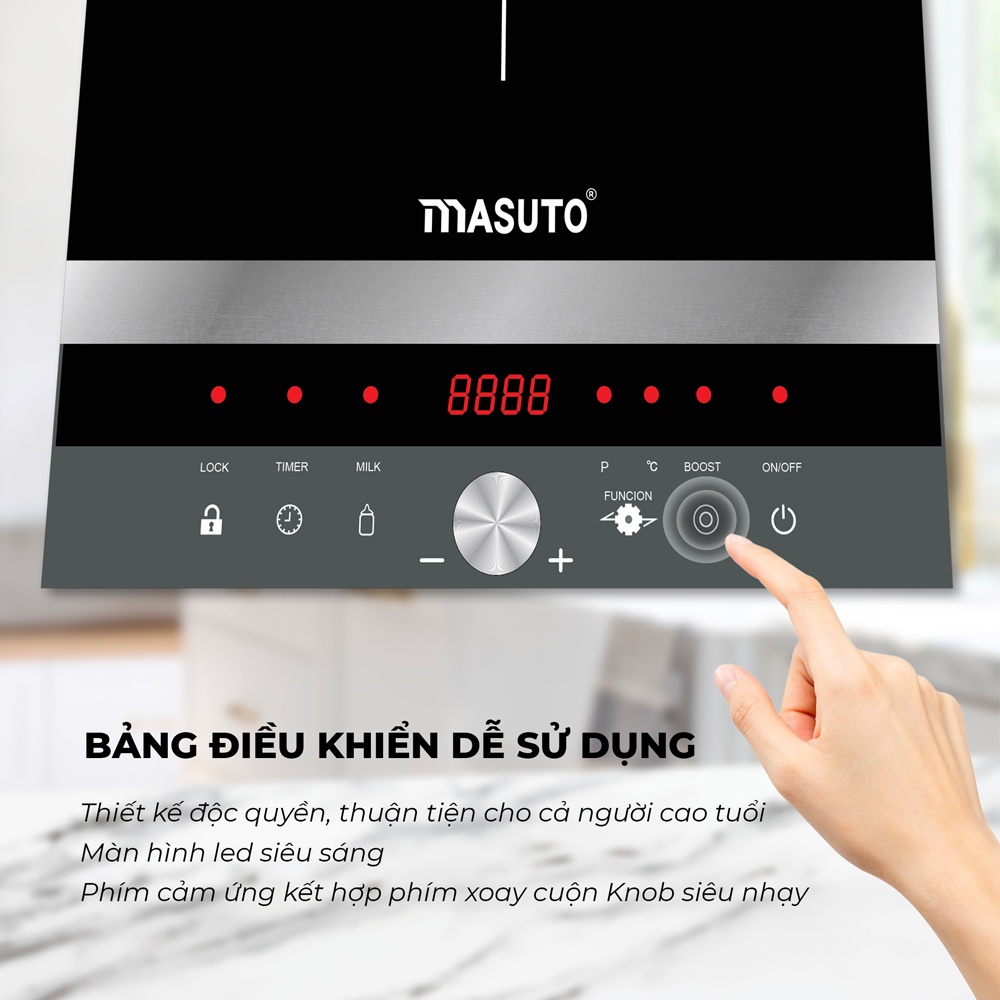 Bếp điện từ đơn cảm ứng Sothing Masuto MS-ID2000 kính cường lực siêu bền tặng kèm nồi lẩu- Hàng chính hãng