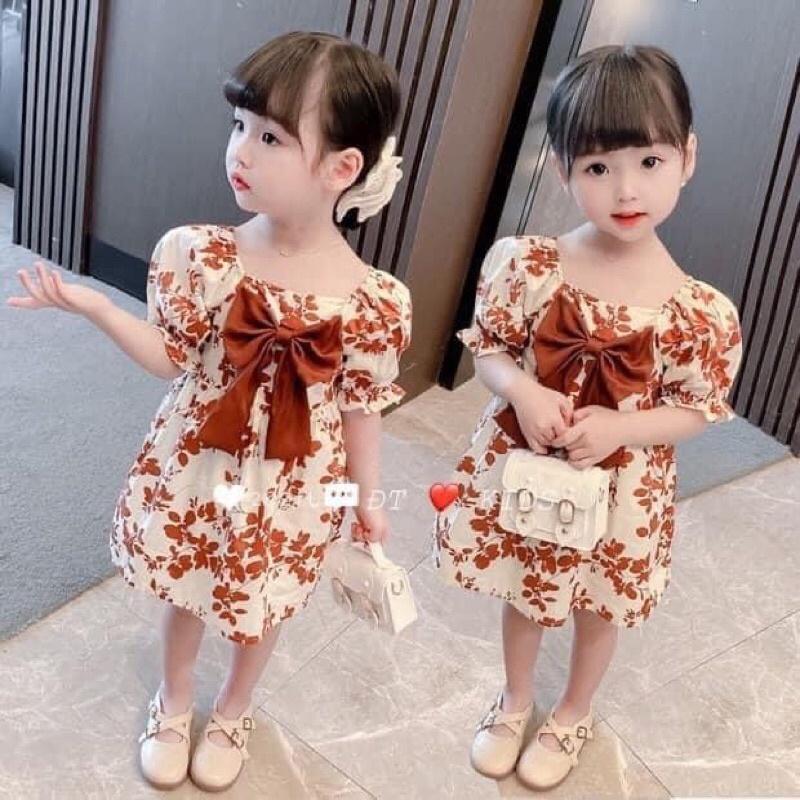 Váy Hoa Phối Nơ Trước Cho Bé Gái 6-18kg.