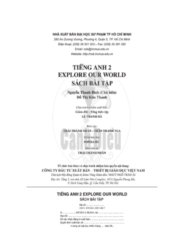 Sách Bài Tập Tiếng Anh Lớp 2 - ExPlore Our World (Bộ Cánh Diều)