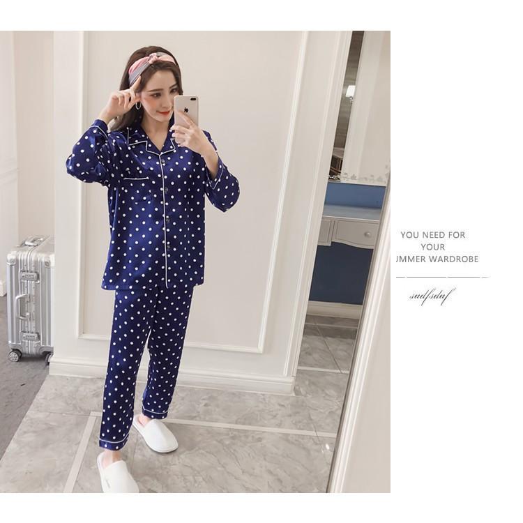 Bộ Đồ Mặc Nhà Pijama Phi Lụa Họa Tiết Chấm Bi CDANP15