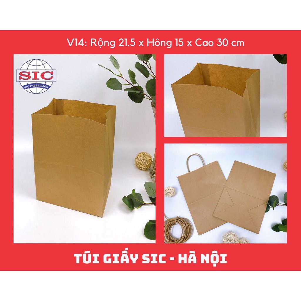 10 CHIẾC TÚI GIẤY KRAFT V14: 21.5x15x30 cm KHÔNG QUAI ( ẢNH THẬT)