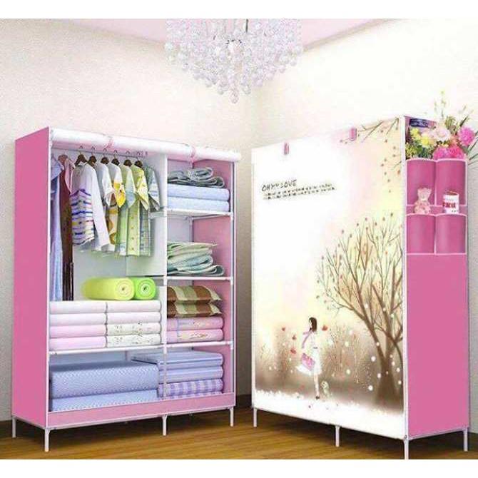 Tủ vải đựng quần áo 3D 2 buồng 6 ngăn