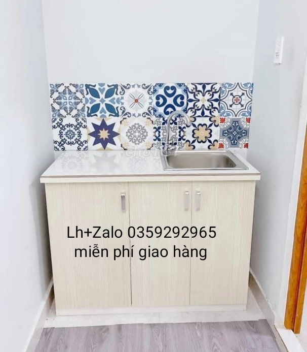 Tủ bếp mini nhựa đài Loan mặt gạch có chậu rửa