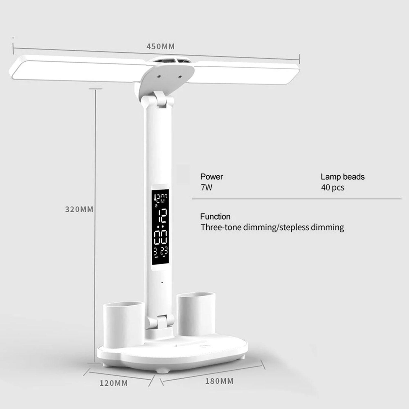 LED Desk Lamp Rechargeable with Clock Date Temperature Table Lamp Dorm