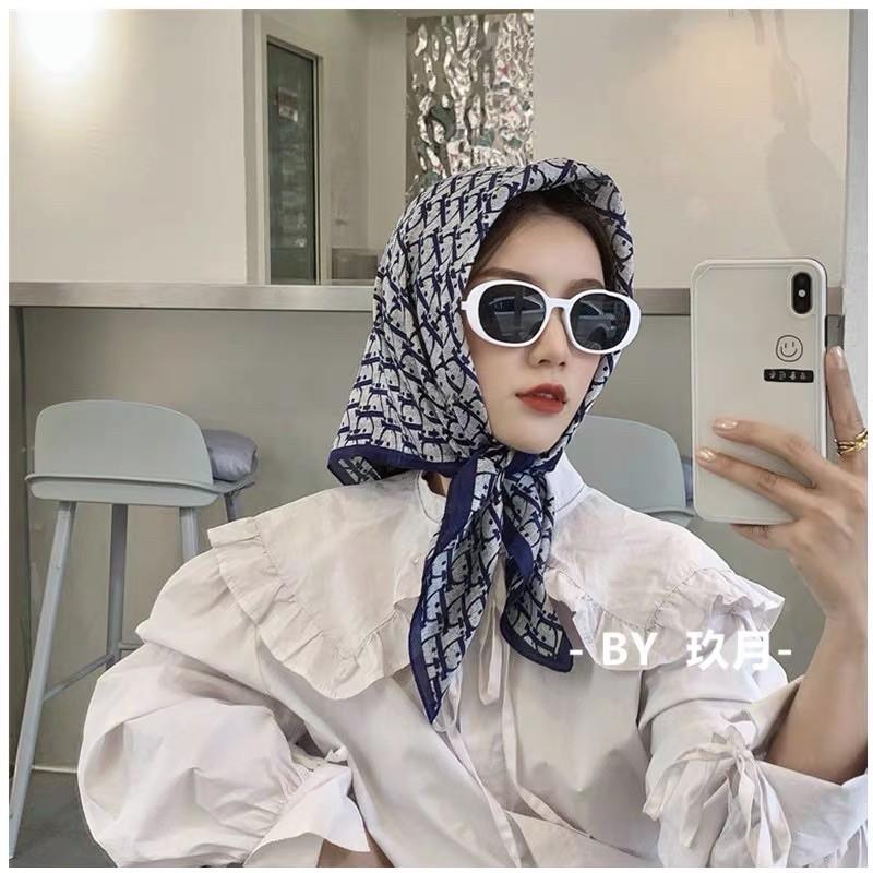 Khăn turban lụa vuông cao cấp choàng cổ size 70x70cm thanh lịch đa năng dùng làm áo yếm in chứ Di