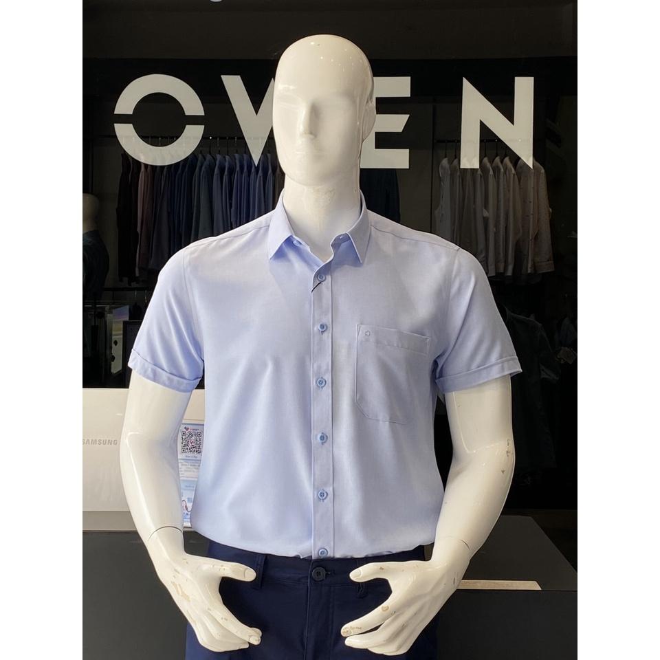 OWEN - Áo sơ mi ngắn tay Owen vạt ngang chất Nano chống nhăn màu xanh nhạt