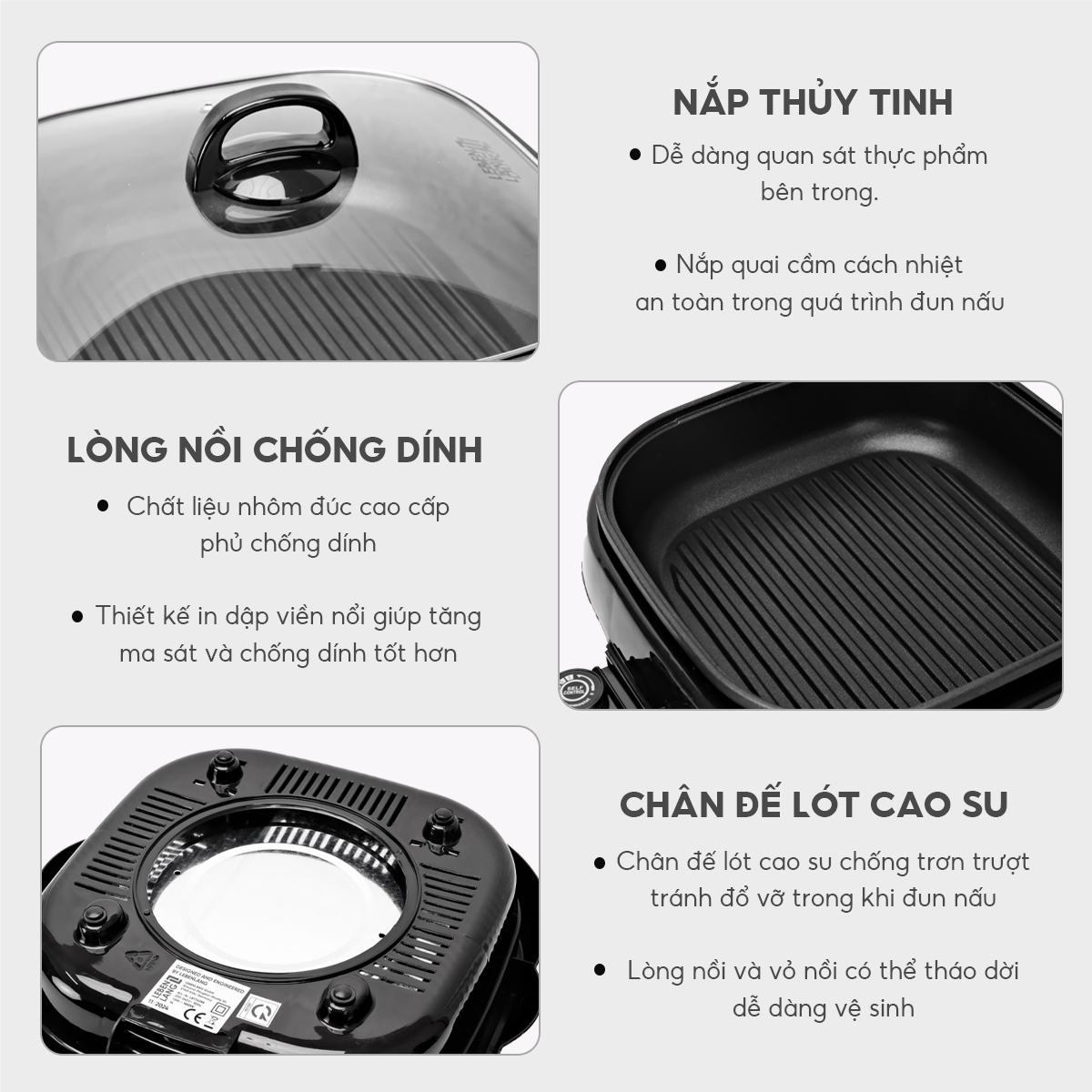 Nồi lẩu điện đa năng, nướng lẩu 2in1 Lebenlang LBTT6288, 1650W, 4l, bảo hành 2 năm - hàng chính hãng