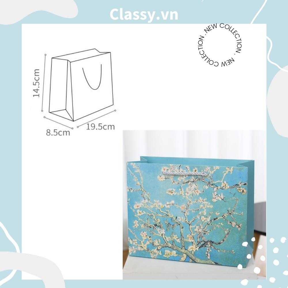 Túi giấy họa tiết hoa tuyết mai Classy màu xanh cớ lớn, làm quà tặng, đựng hoa, đi shopping tiện lợi Q1501