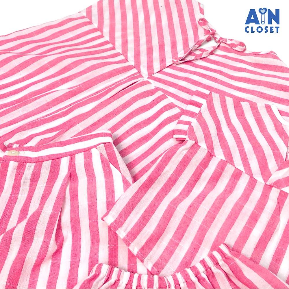 Bộ quần áo ngắn cho mẹ họa tiết Kẻ hồng trắng linen cotton - AICDMEE2ZVSH - AIN Closet