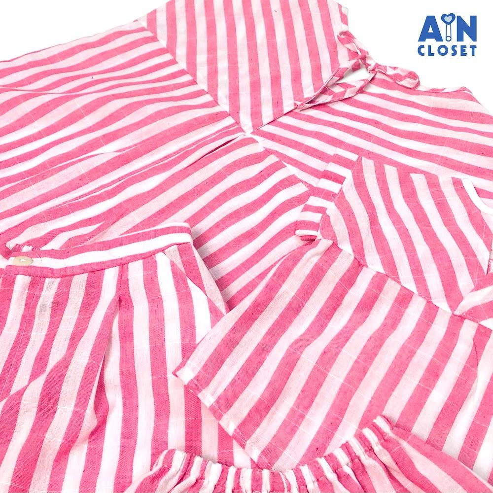 Bộ quần áo ngắn cho mẹ họa tiết Kẻ hồng trắng linen cotton - AICDMEE2ZVSH - AIN Closet
