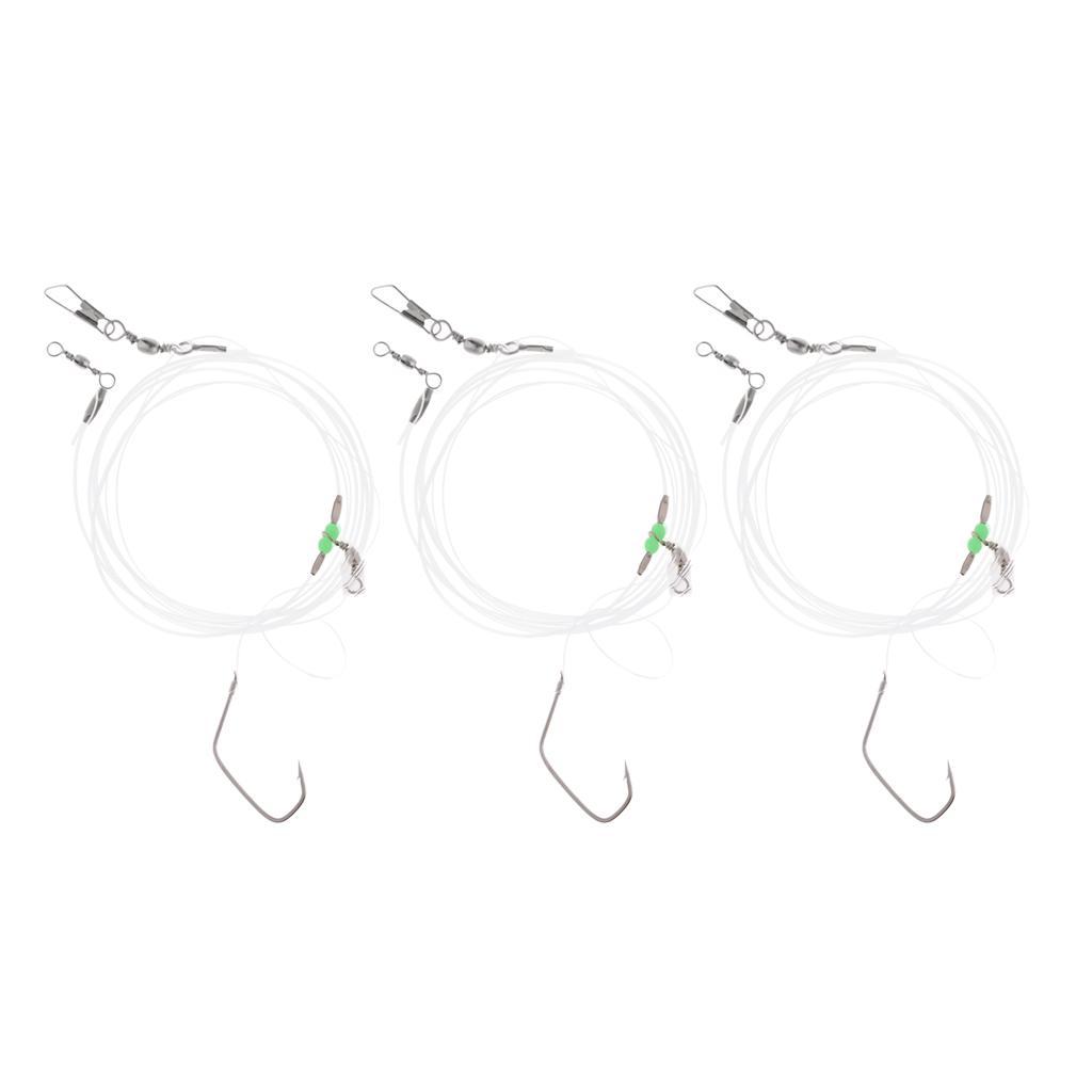 3pcs Sea Fishing Wire Leader with Single Hook Swivel Snap Luminous Bead FOR Protecting Lures