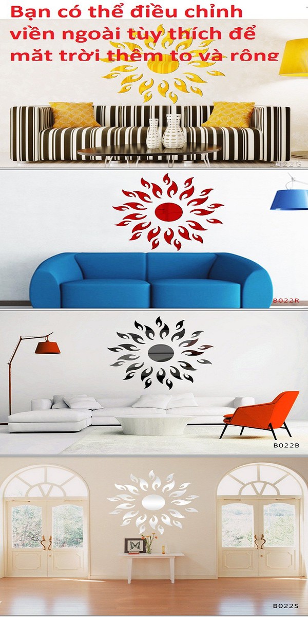 Decal trang trí dán tường hình mặt trời soi gương siêu đẹp