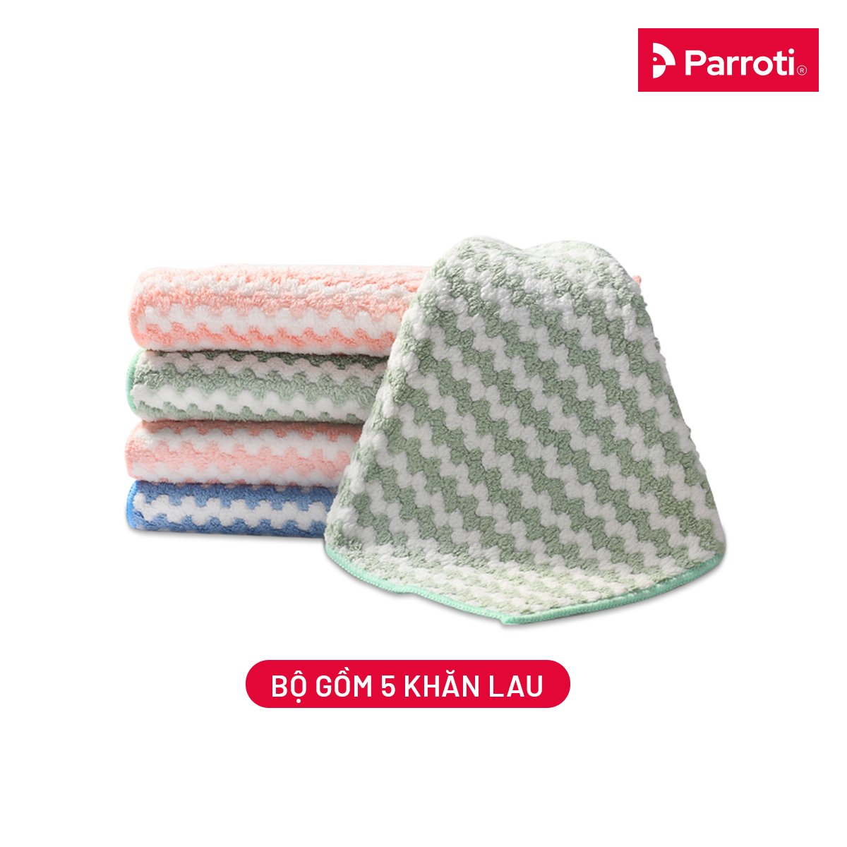 Combo 5 Khăn Lau Bếp, Lau Kính Siêu Thấm Hút Parroti - Fiber FB02