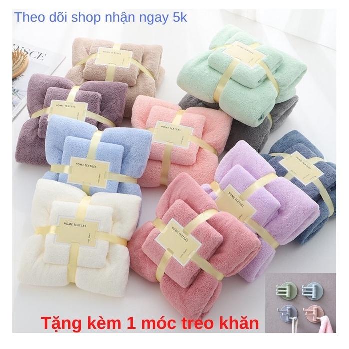 Set 2 Khăn Tắm xuất Hàn siêu thấm hút, Bộ khăn tắm 2 chiếc lớn 140x70 và nhỏ 75x35cm