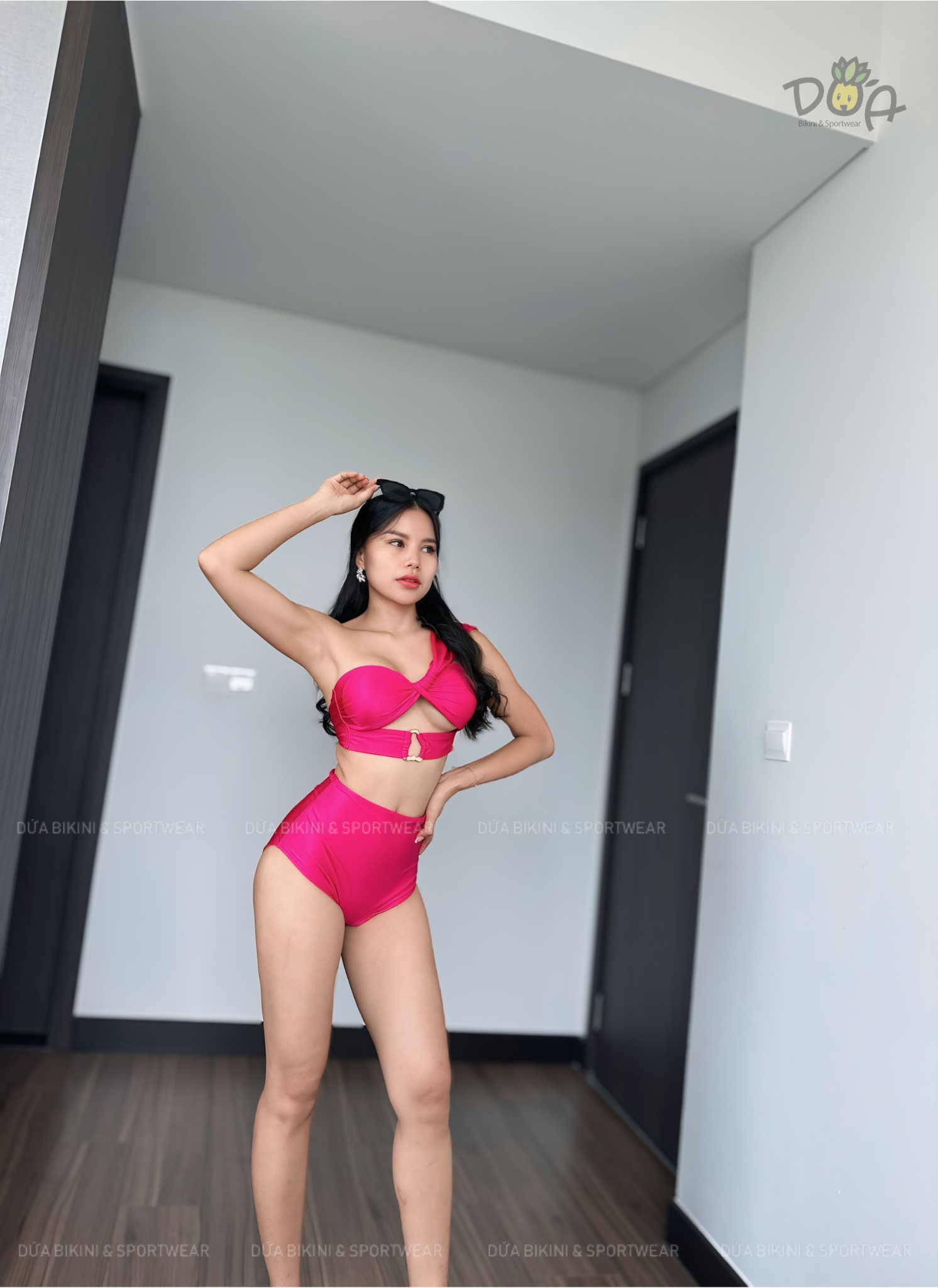 Chic Bikini Set | Đồ bơi nữ hai mảnh quần cạp cao che bụng phối áo khoen lệch vai sang trọng | DỨA BIKINI &amp; SPORTWEAR