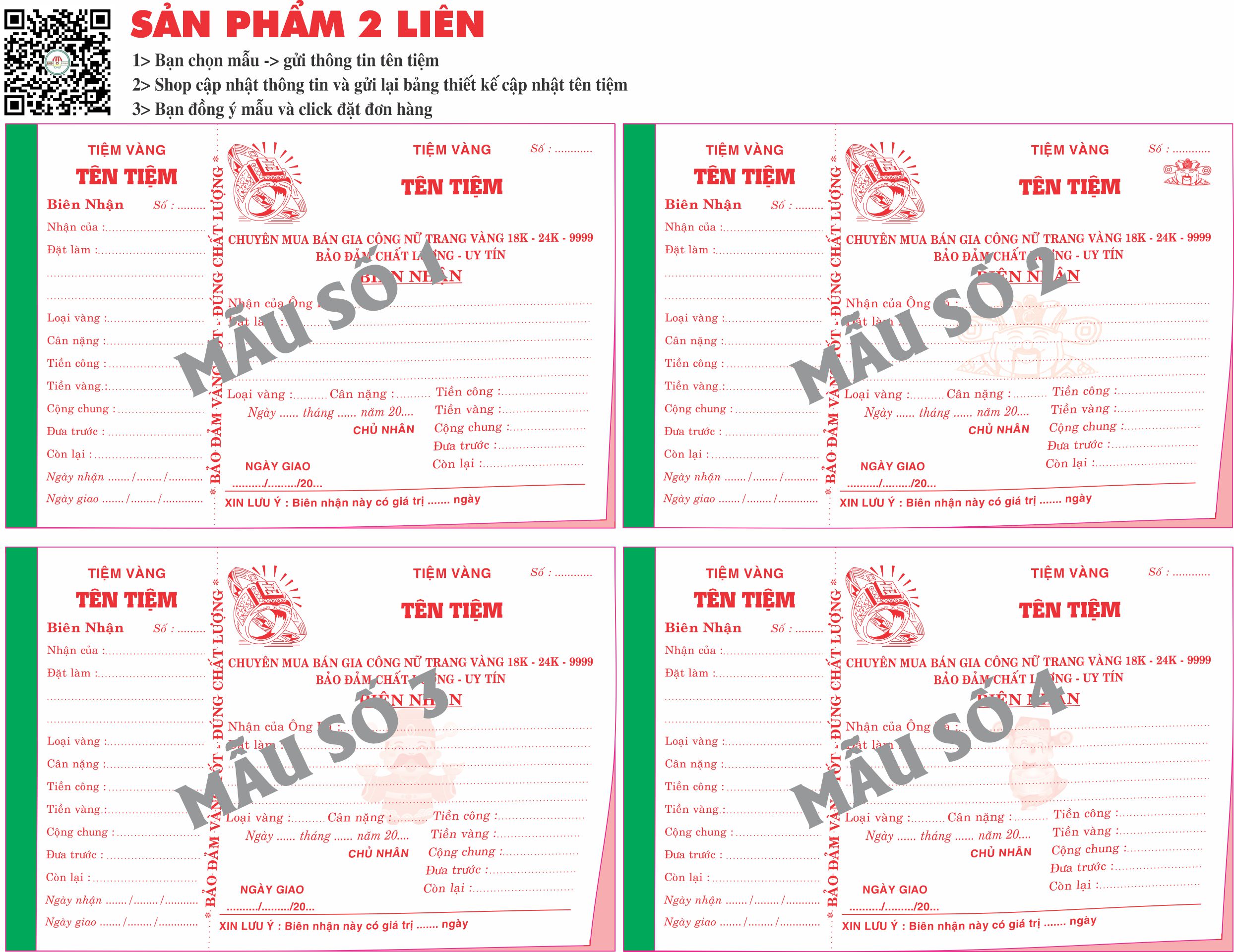 Biên nhận tiệm vàng 2 liên-block 10-chọn mẫu in tên