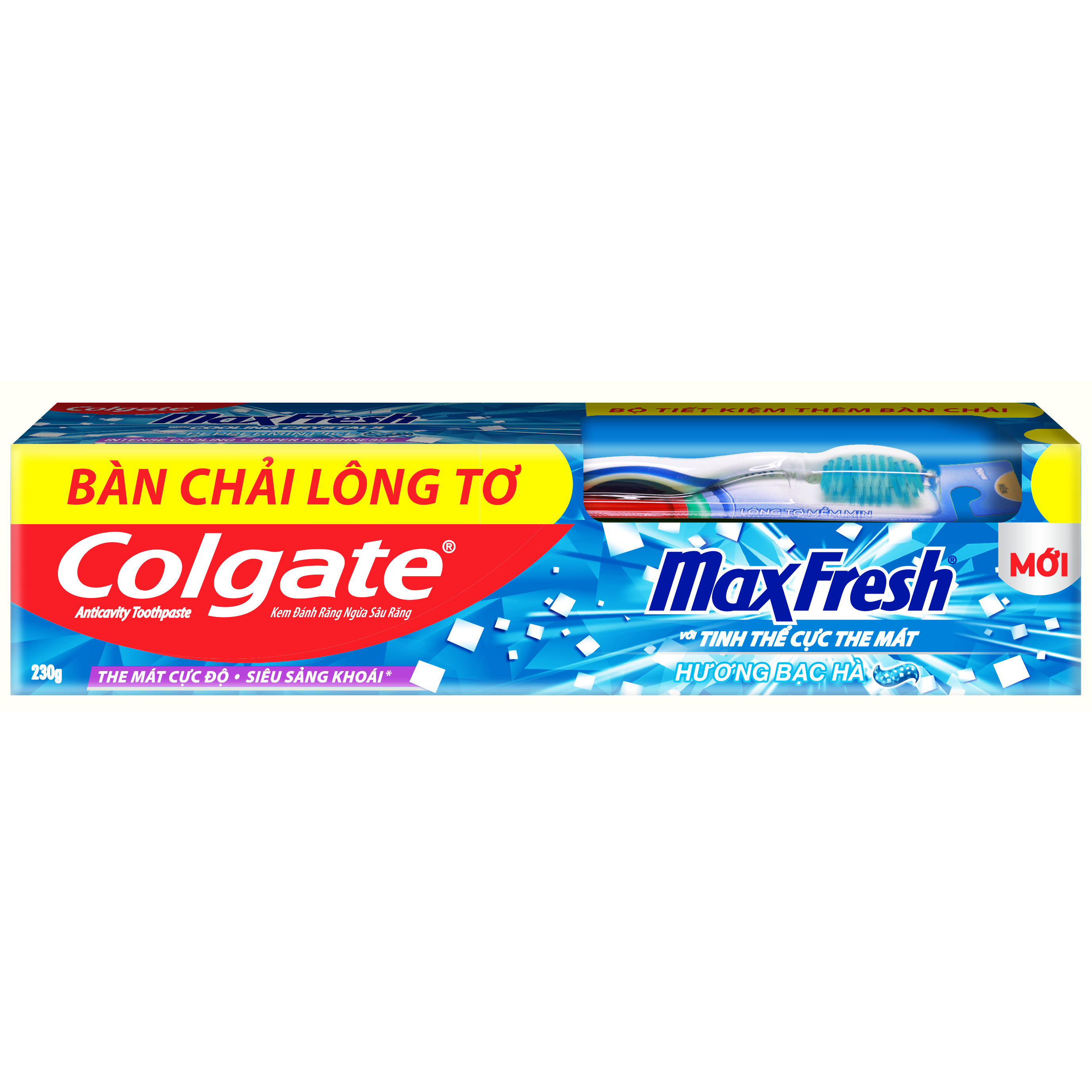 Gift Kem đánh răng Colgate bạc hà the mát Maxfresh 230g tặng bàn chải đánh răng lông mềm