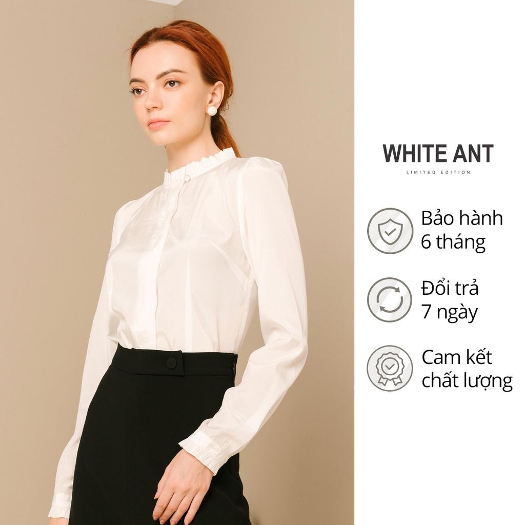 Áo Sơ Mi Nữ Công Sở Dài Tay WHITE ANT Thiết Kế Cổ Bèo Nhún Điệu Đà, Chất Liệu Lụa Mềm Mịn Chống Nhăn Xù 171932012