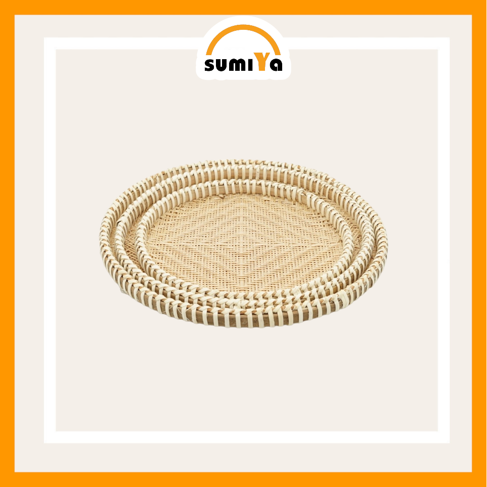 Mẹt tre viền mây đan thưa cao cấp hình tròn, nguyên liệu tự nhiên thân thiện với môi trường, dùng trang trí, để thức ăn