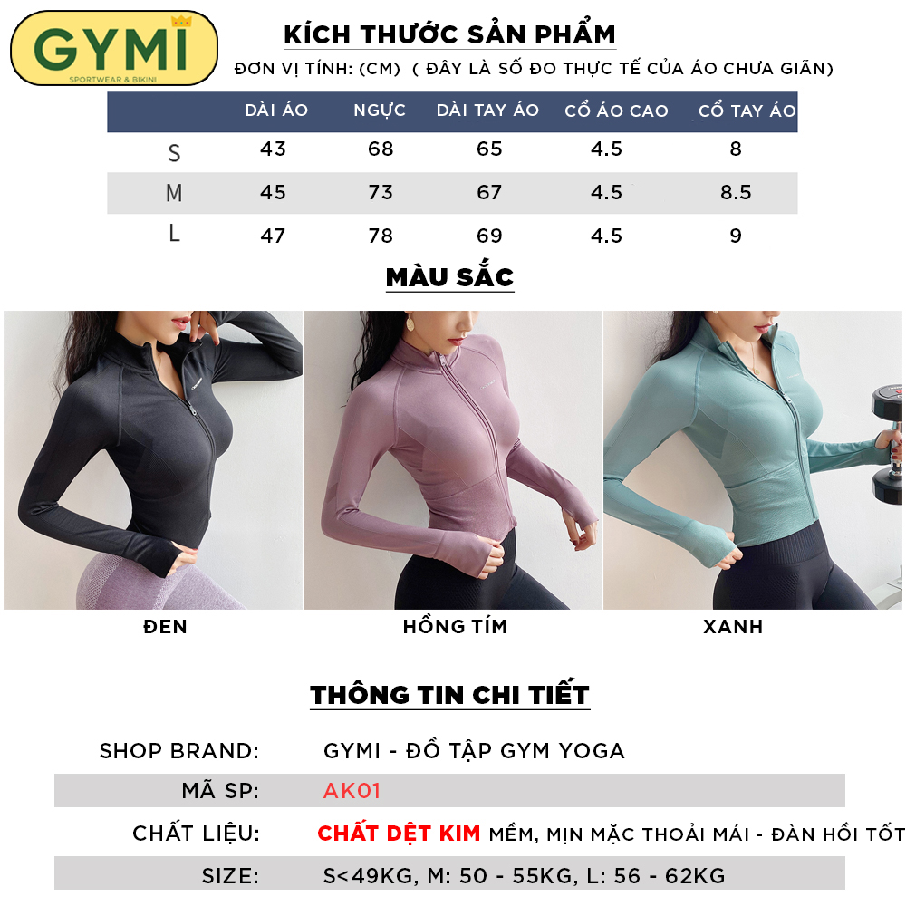 Áo khoác tập gym yoga nữ GYMI AK01 dáng croptop thể thao chất vải dệt dày dặn thoáng khí chống nắng