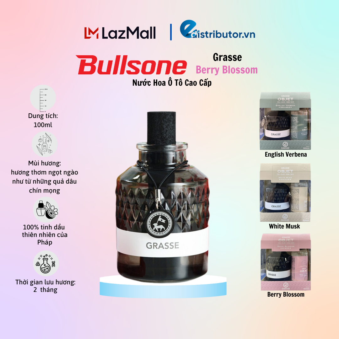 Nước Hoa Ô Tô Cao Cấp Bullsone Grasse Objet English Verbena/White Musk/Berry Blossom  - Hàng Chính Hãng - Nhiều Hương Lựa Chọn