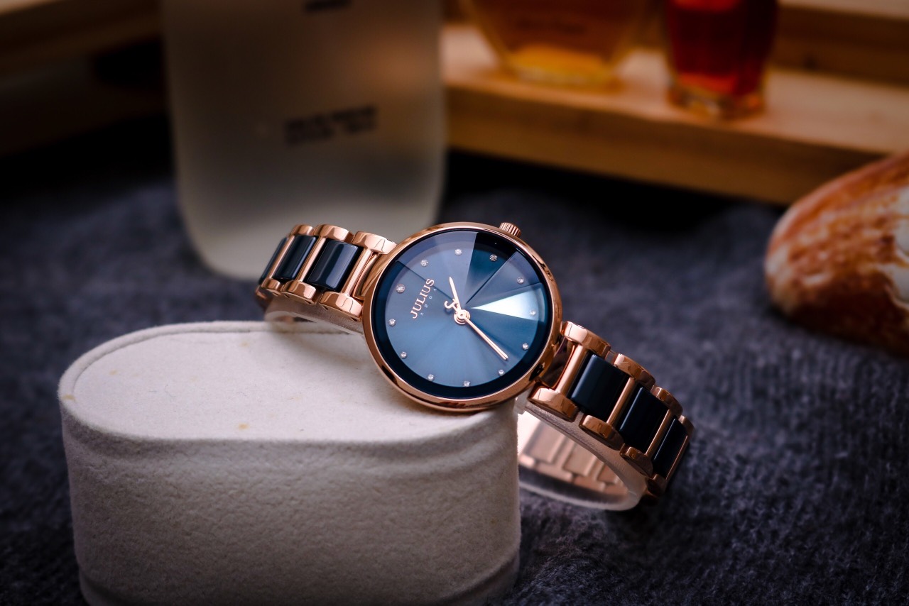 Đồng Hồ Nữ Julius Hàn Quốc JA1209C Dây Thép Phối Ceramic Thanh Lịch