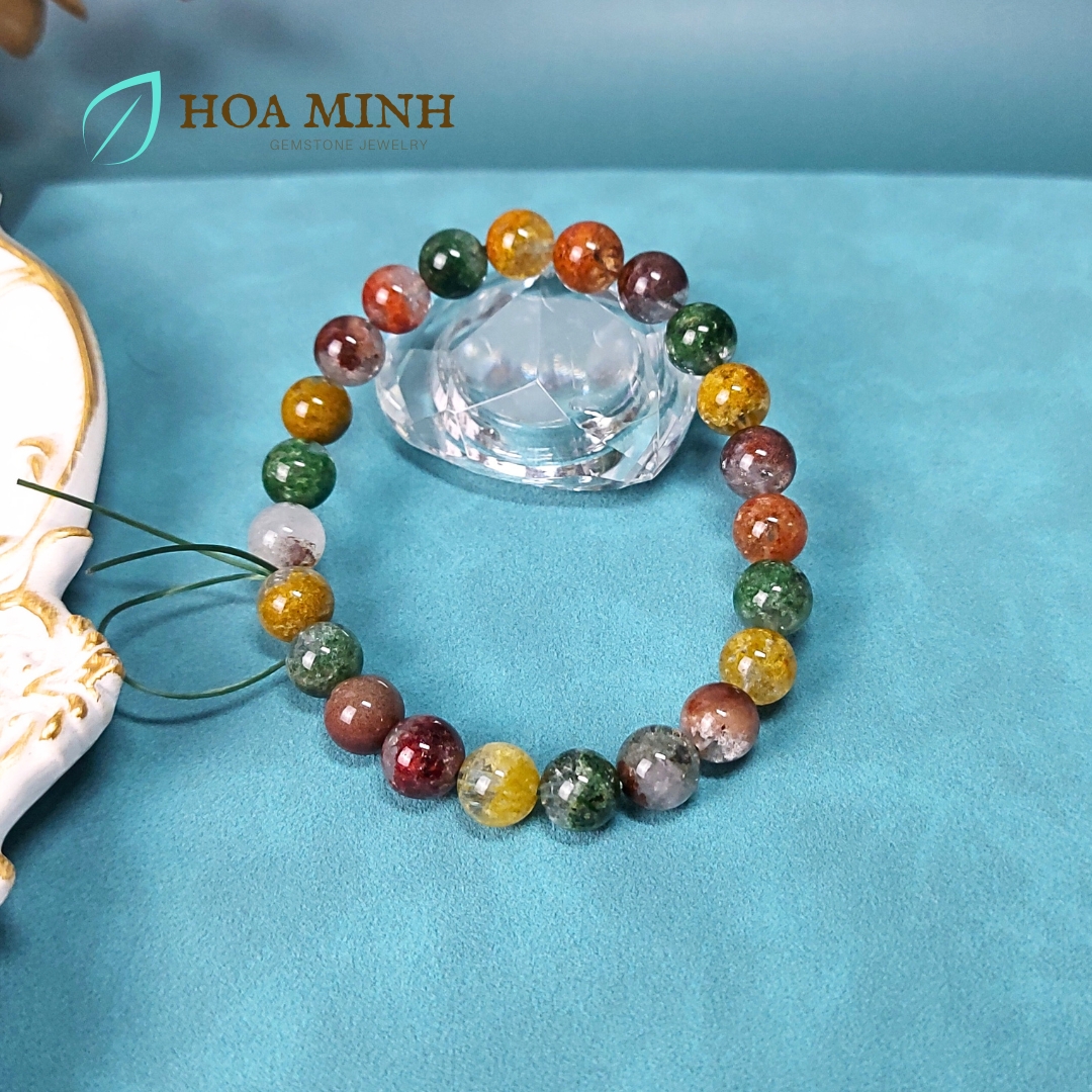 Vòng tay đá Thạch Anh Ưu Linh đa sắc size hạt 9 li VIP phong thủy may mắn không kén mệnh