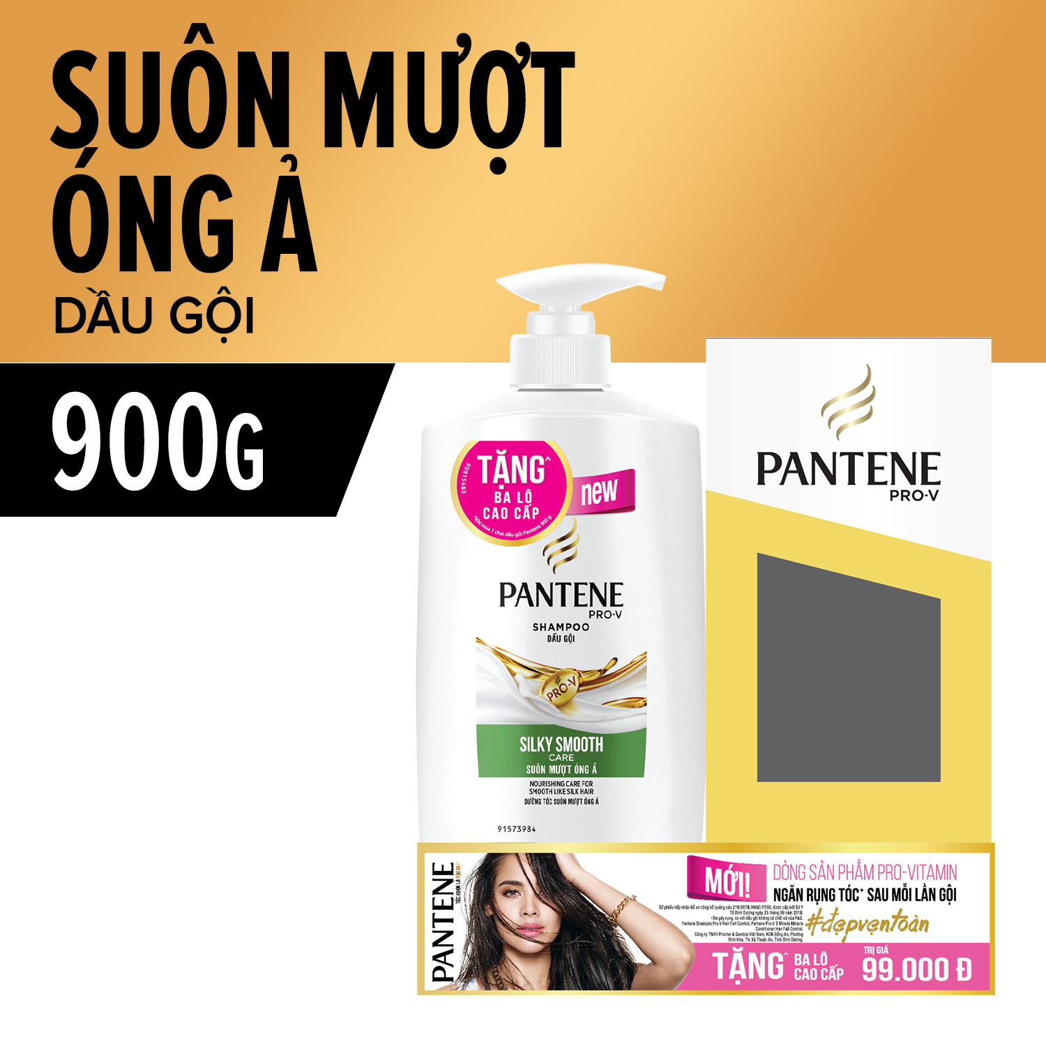 Dầu Gội Pantene Mượt mà óng ả 900g + Tặng Ba lô Cao Cấp