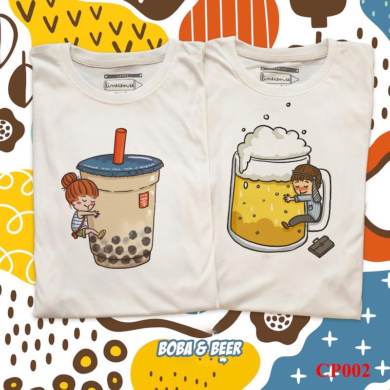 SET 2 Áo Cặp Couple Tay Ngắn Nam Nữ Thiết Kế Họa Tiết Dễ Thương - Form Unisex - Chất Cotton - Mã AT042