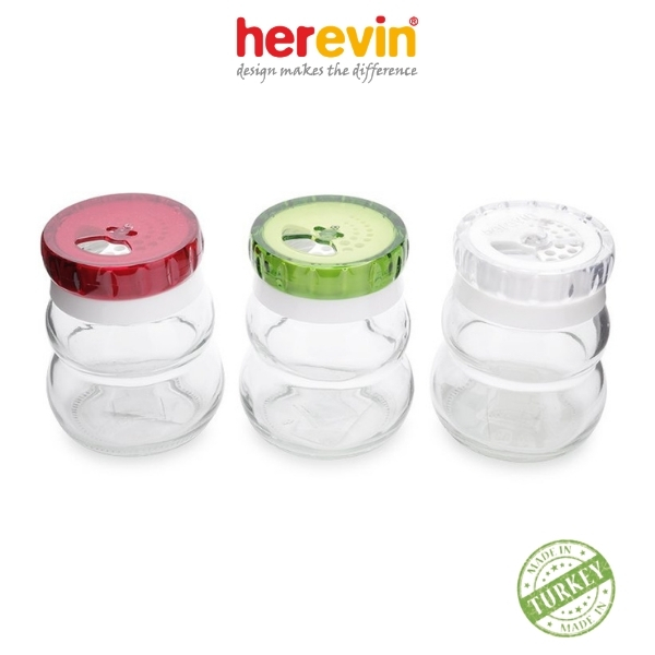 Hũ Gia Vị Thuỷ Tinh Herevin Tròn 150ml (Giao màu ngẫu nhiên)