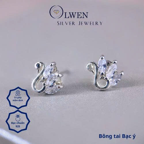 Bông tai nụ bạc Ý với thiết kế hình thiên nga cách điệu, mang vẻ đẹp duyên dáng và thanh tao, tinh tế, sang trọng, phù hợp đi tiệc, đi làm - BM318.2