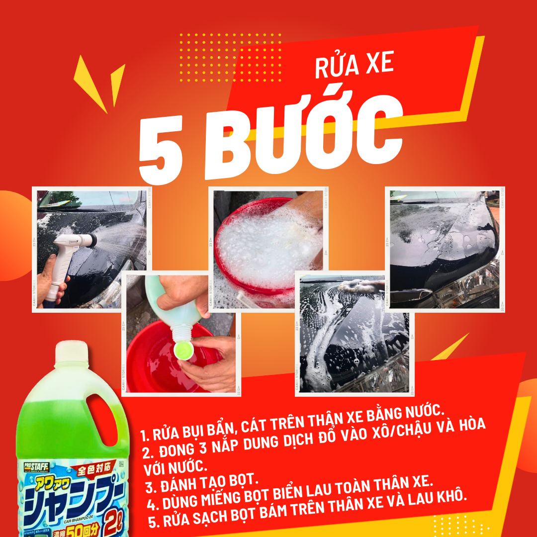 Nước rửa xe ô tô Awaawa ProStaff - Chai 2l - Bảo vệ sơn xe và lớp phủ bóng - Thương hiệu Nhật Bản 100 năm - Dạng đậm đặc sử dụng đến 50 lần rửa xe