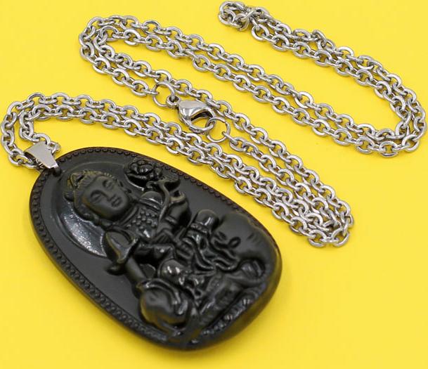 Vòng cổ Bồ tát Phổ hiền 5 cm thạch anh đen DITTEN2 - Phật bản mệnh cho người tuổi Thìn, Tỵ