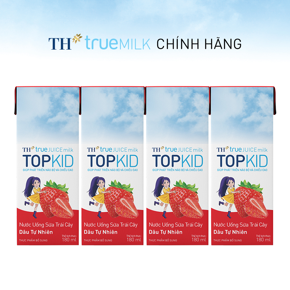 Thùng 48 hộp sữa trái cây TOPKID hương dâu tự nhiên TH True Juice Milk 180ml (180ml x 48)