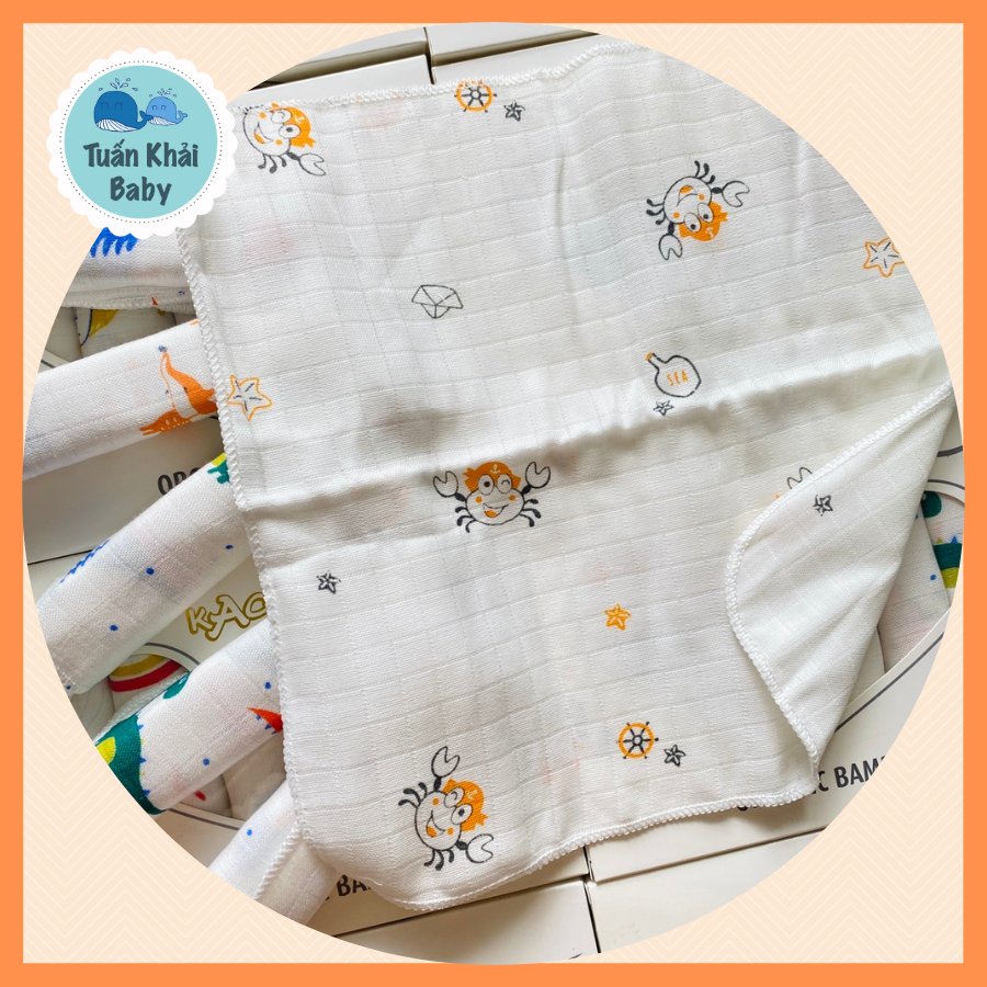 1 Hộp 6 cái Khăn sữa Sợi Tre 4 Lớp Cao Cấp Kachoo Baby in hình  - Kích thước 30x30cm