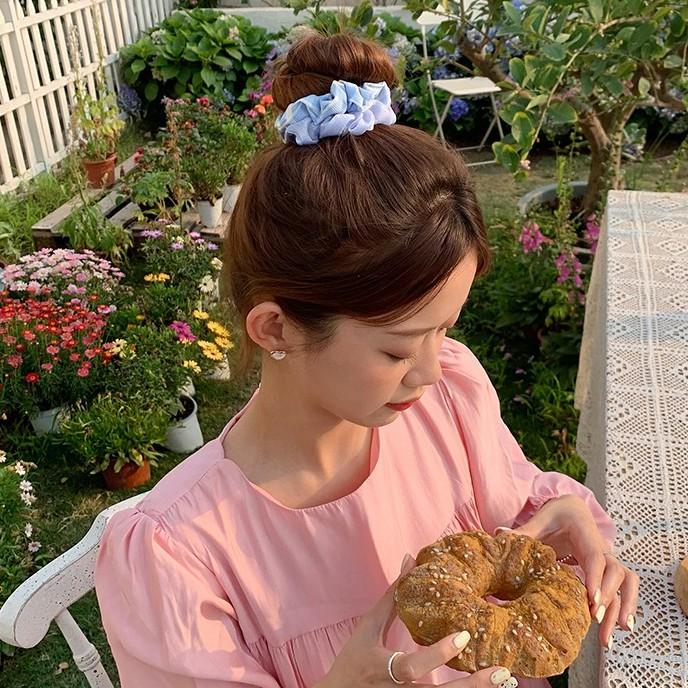 (Bộ 2 Cái) Scrunchies Cột Tóc Buộc Tóc Vải Bản Nhỏ Caro Phong Cách Hàn Quốc