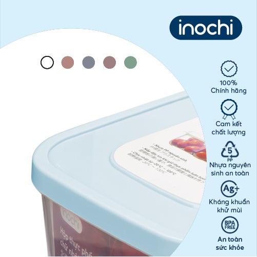 Hộp thực phẩm chữ nhật Inochi - Hokkaido 2500ml Thân Trắng trong + Nắp Hồng/Xanh/Cam