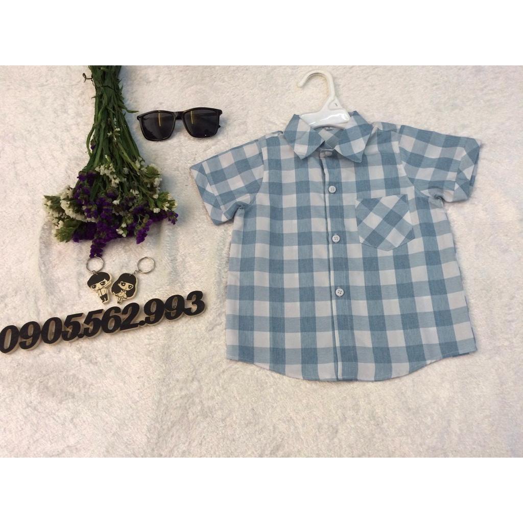 Áo bé caro xanh tay ngắn