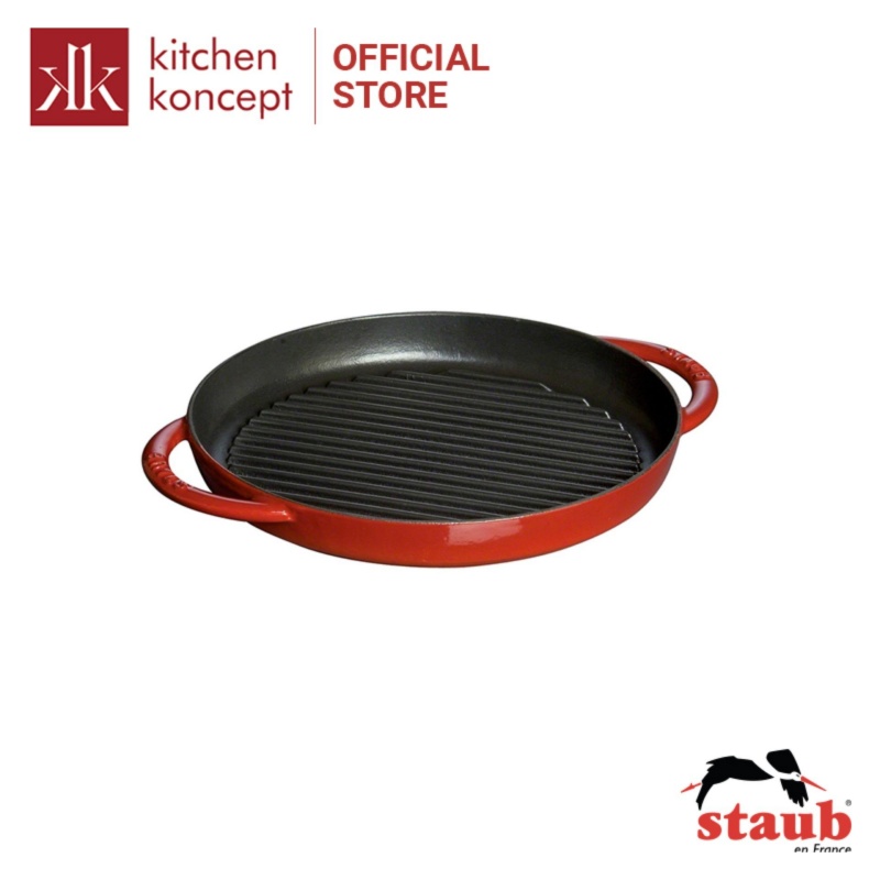 Chảo Gang Nướng Staub – 26cm – Màu Đỏ Cherry