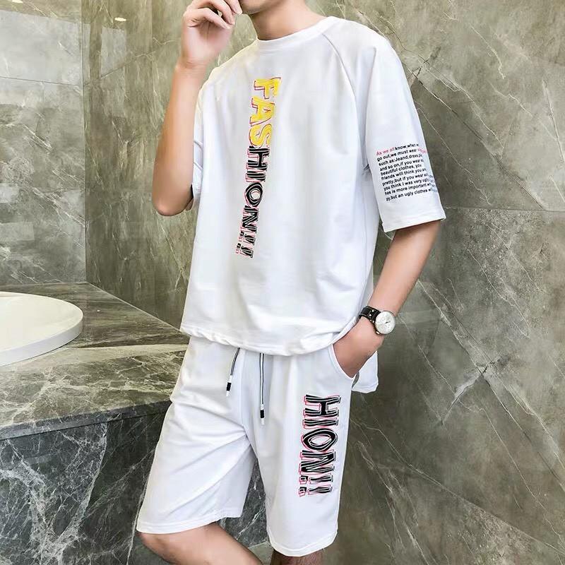 Set quần đùi áo ngắn tay thể thao nam thun cotton co dãn, thoáng mát FASHION